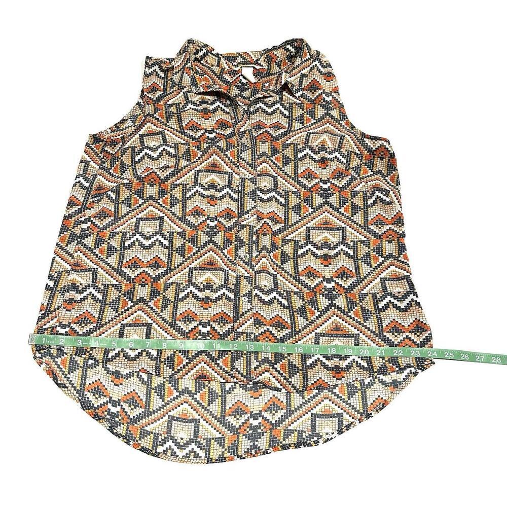 H&M Wonens Blouse Top Button Up Sleeveless Geometric Pattern Multicolor Size 12 - Picture 7 of 12